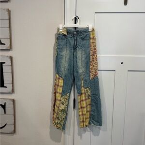 Pilcro Blue Patchwork Jeans with Plaid Detail